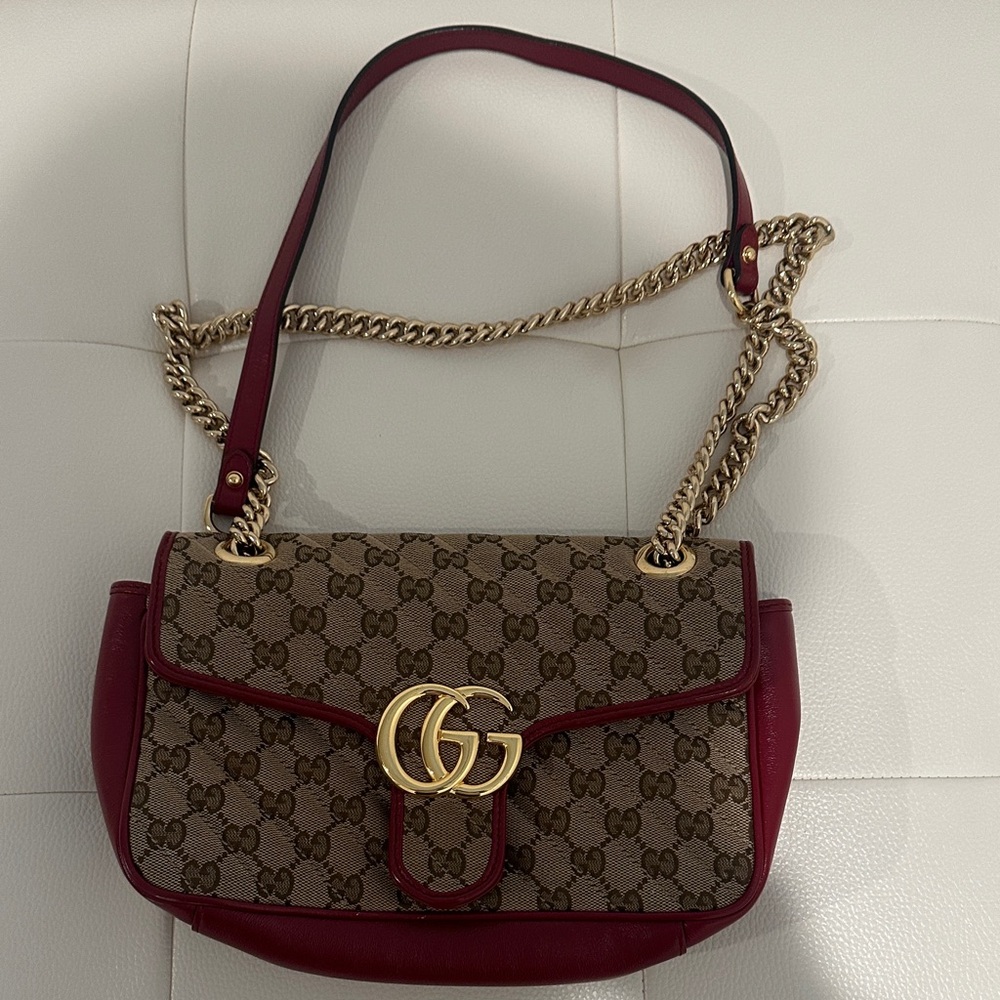 Gucci Red and Brown Shoulder Bag with Gold Accents